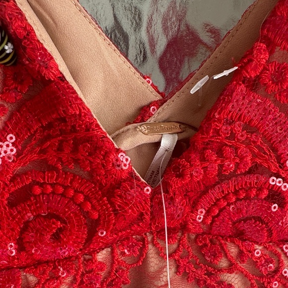 NWT Free People Red Sequin Embroidered Slip Dress - Picture 2 of 8